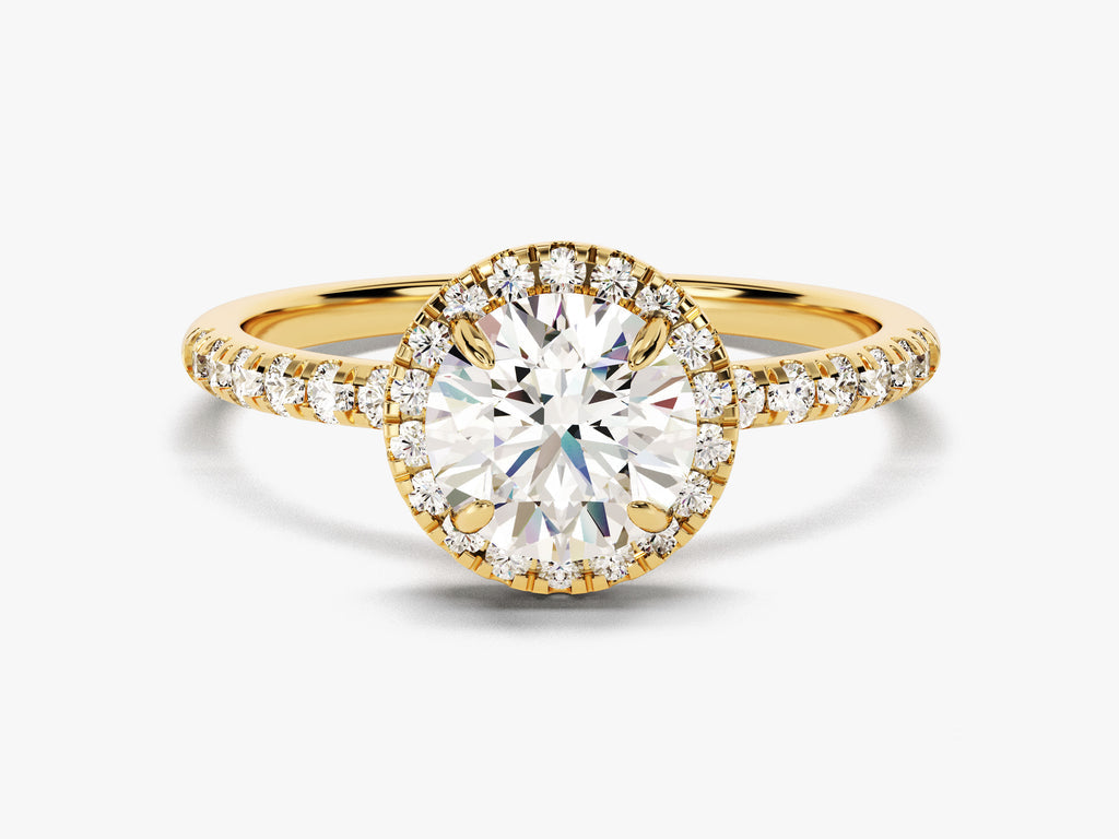 1.0CT Round Cut Pave Lab Grown Diamond Halo Engagement Ring For Women