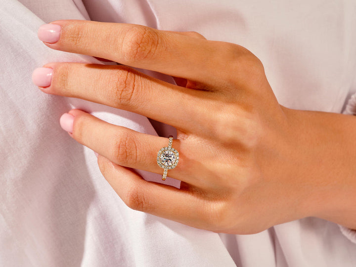 1.0CT Round Halo Lab Grown Diamond Pave Engagement Ring For Women