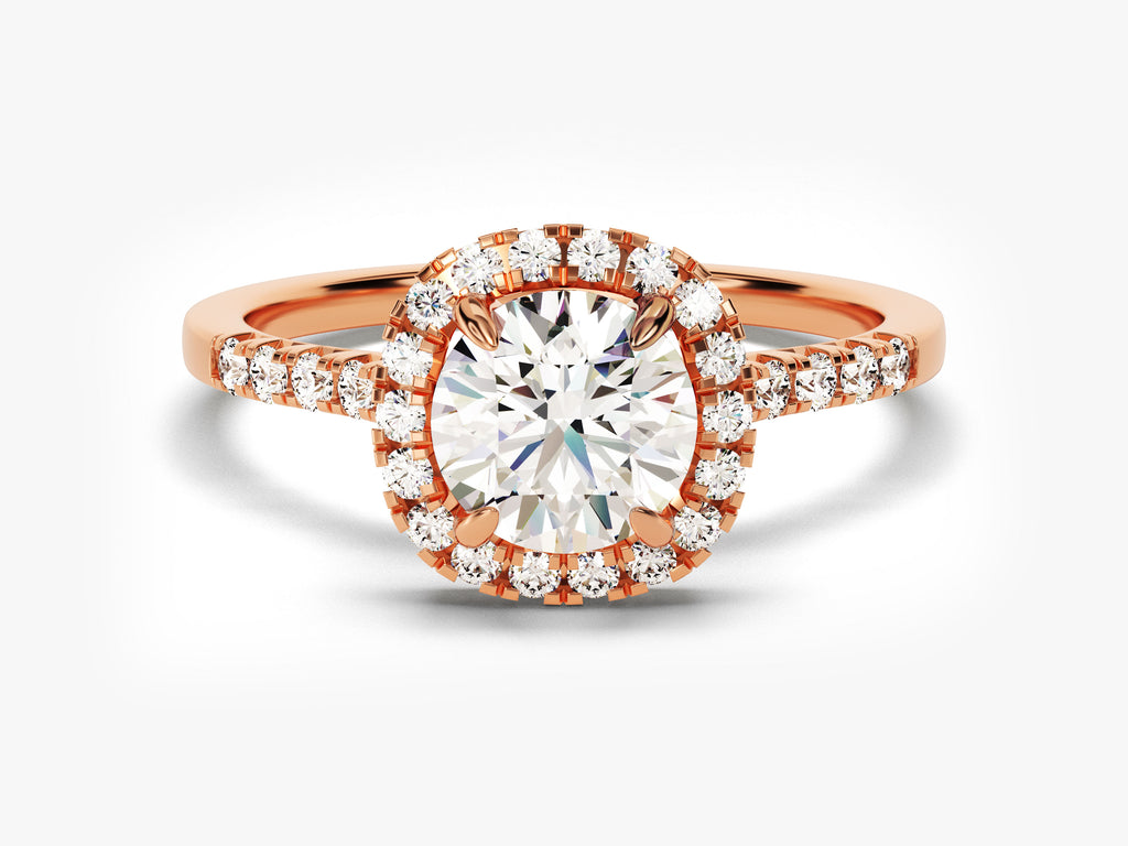 1.0CT Round Halo Lab Grown Diamond Pave Engagement Ring For Women