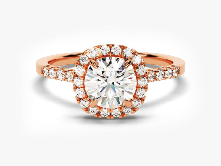1.0CT Round Halo Lab Grown Diamond Pave Engagement Ring For Women
