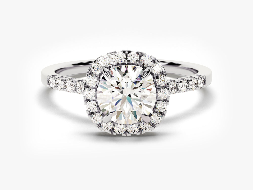 1.0CT Round Halo Lab Grown Diamond Pave Engagement Ring For Women