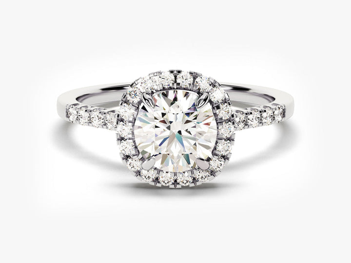 1.0CT Round Halo Lab Grown Diamond Pave Engagement Ring For Women
