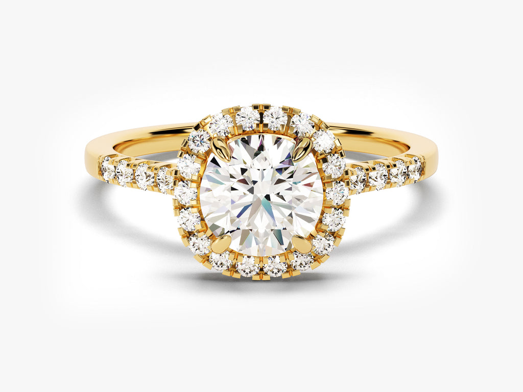 1.0CT Round Halo Lab Grown Diamond Pave Engagement Ring For Women