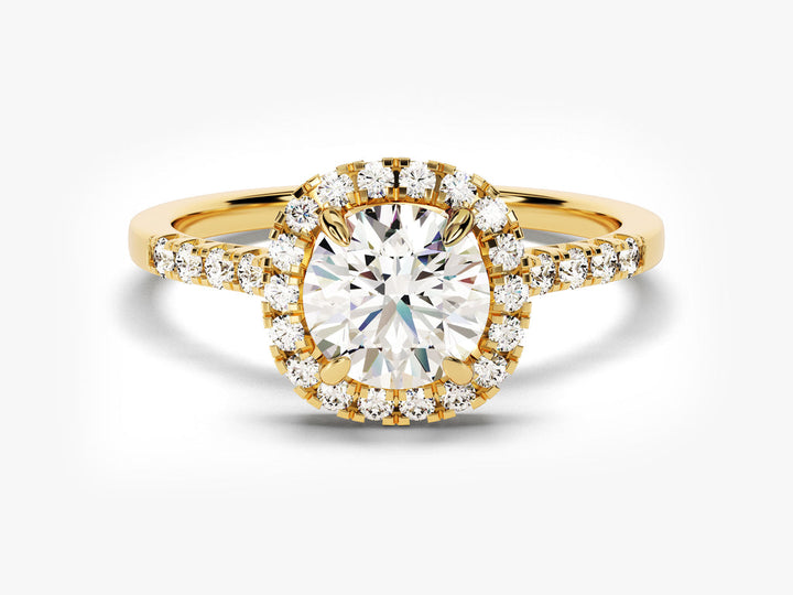 1.0CT Round Halo Lab Grown Diamond Pave Engagement Ring For Women