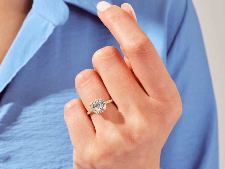 1.0CT Round Halo Lab Grown Diamond Pave Engagement Ring For Women