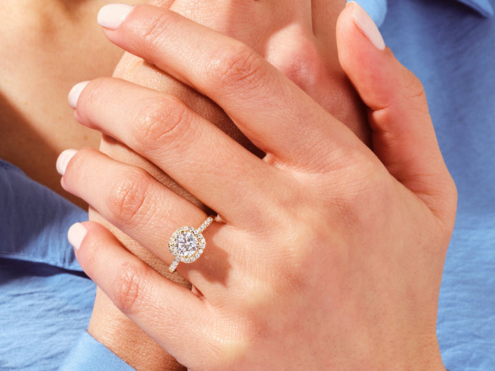 1.0CT Round Halo Lab Grown Diamond Pave Engagement Ring For Women
