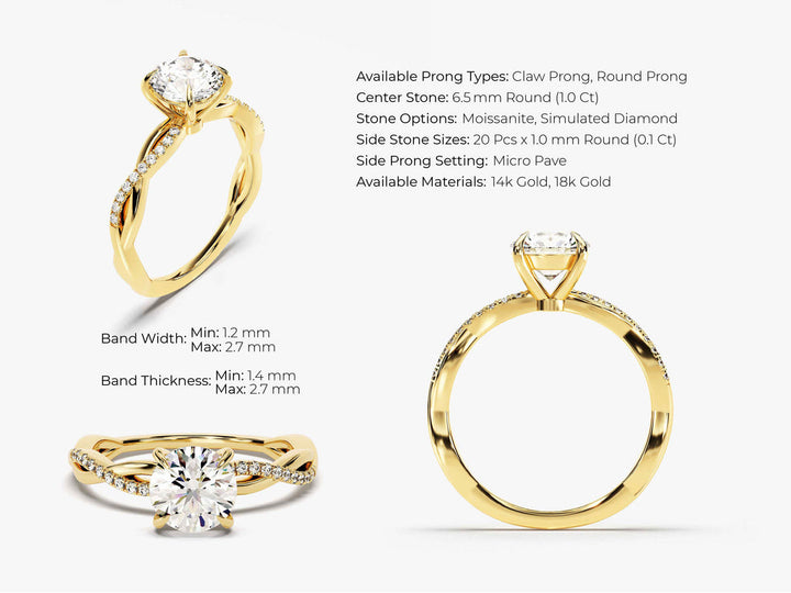 1.0CT Round Cut Twist Lab Grown Diamond Engagement Ring For Her
