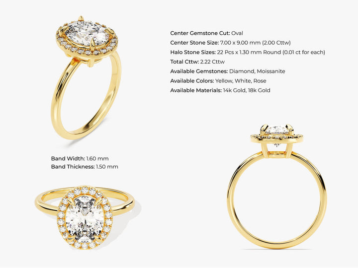 2.0CT Oval Cut Halo Diamond Lab Grown Engagement Ring For Her