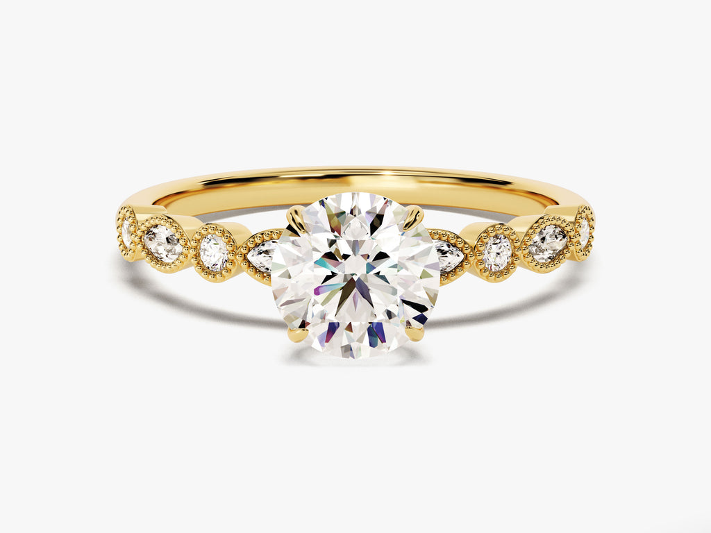 1.0CT Round Cut Vintage Diamond Lab Grown Engagement Ring Milgrain Band