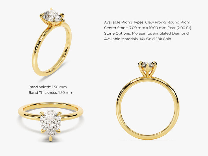 2.0CT Pear Cut Solitaire Lab Grown Diamond Engagement Ring For Her