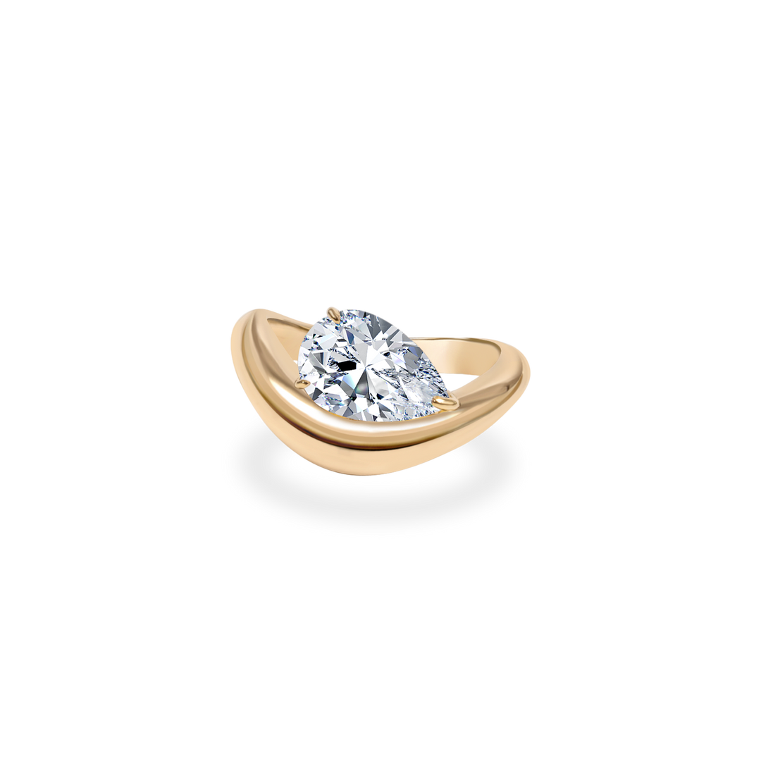 1.0CT-2.0CT Pear Cut Lab Grown Diamond Wave Dome Engagement Ring for Her