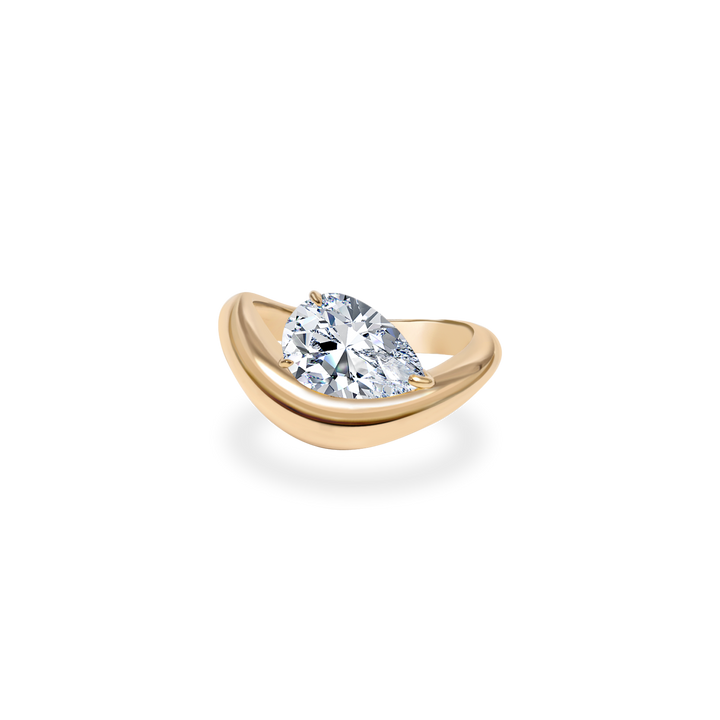 1.0CT-2.0CT Pear Cut Lab Grown Diamond Wave Dome Engagement Ring for Her