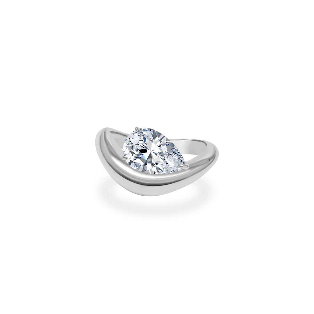 1.0CT-2.0CT Pear Cut Lab Grown Diamond Wave Dome Engagement Ring for Her