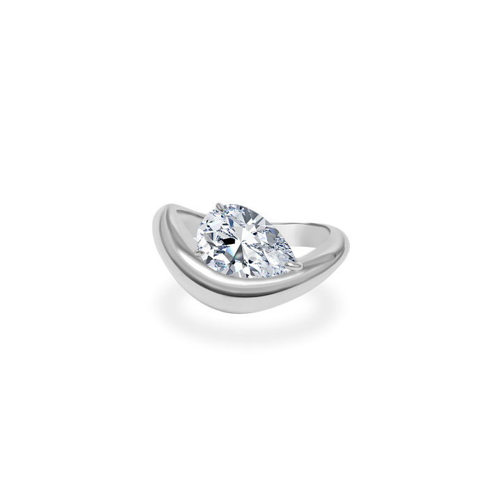 1.0CT-2.0CT Pear Cut Lab Grown Diamond Wave Dome Engagement Ring for Her