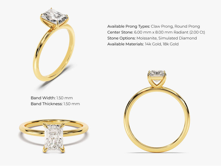 2.0CT Radiant Lab Grown Diamond Solitaire Engagement Ring Minimalist Wedding Ring