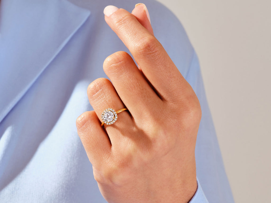 1.0CT Round Diamond Cushion Shaped Halo Lab Grown Diamond Engagement Ring For Her