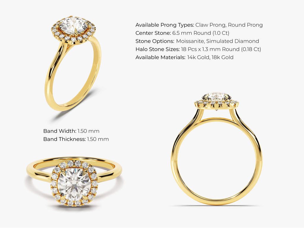 1.0CT Round Diamond Cushion Shaped Halo Lab Grown Diamond Engagement Ring For Her