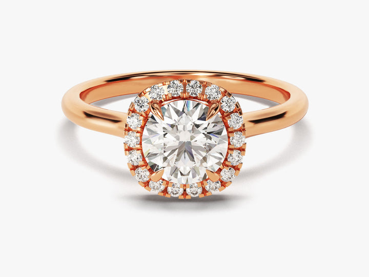 1.0CT Round Diamond Cushion Shaped Halo Lab Grown Diamond Engagement Ring For Her