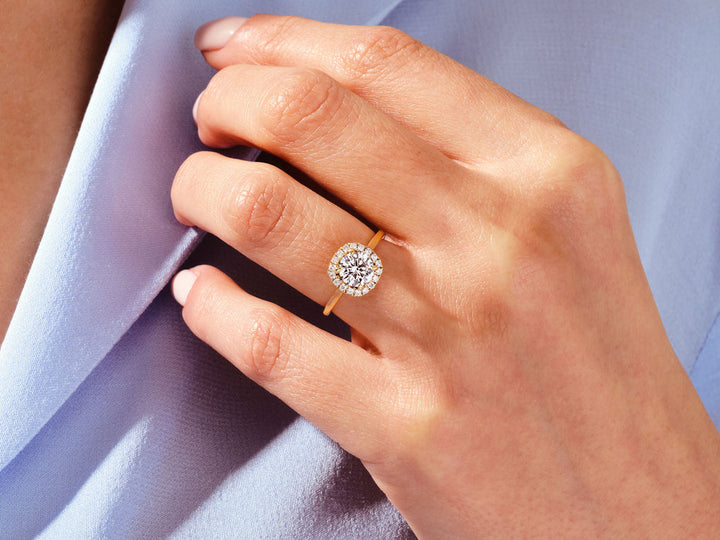1.0CT Round Diamond Cushion Shaped Halo Lab Grown Diamond Engagement Ring For Her