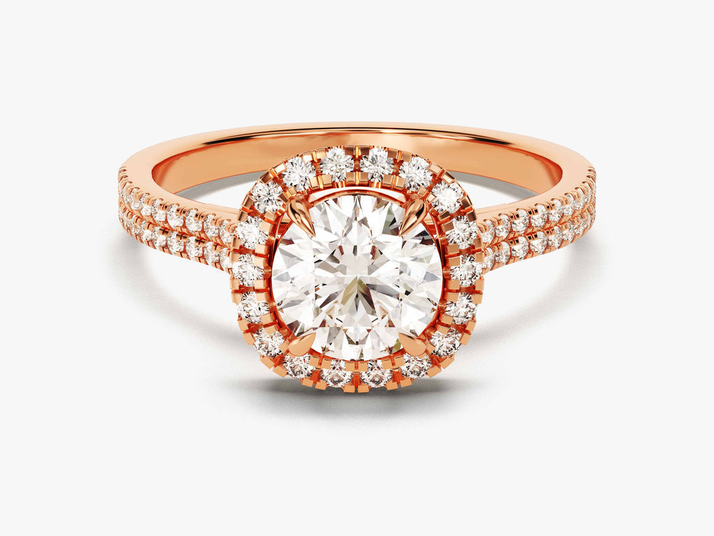 1.0CT Round Double Pave Shank Halo Lab Grown Diamond Engagement Ring For Women