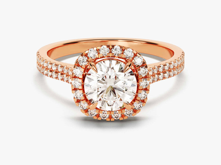 1.0CT Round Double Pave Shank Halo Lab Grown Diamond Engagement Ring For Women