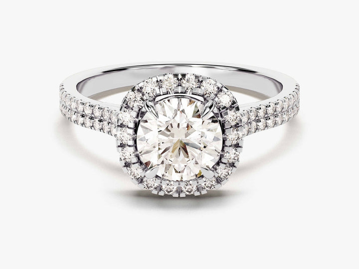 1.0CT Round Double Pave Shank Halo Lab Grown Diamond Engagement Ring For Women