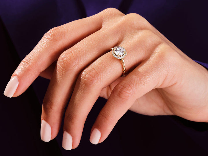 1.0CT Round Cut Halo Lab Grown Diamond Braided Engagement Ring For Her