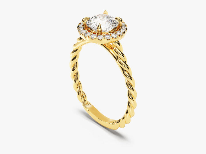 1.0CT Round Cut Halo Lab Grown Diamond Braided Engagement Ring For Her