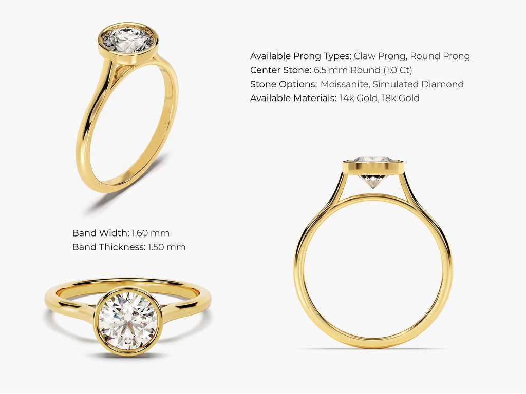 1.0CT Round Lab Grown Diamond Bezel Engagement Ring For Women