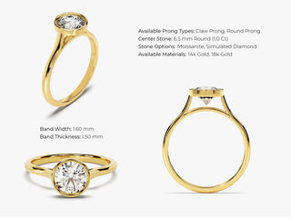 1.0CT Round Lab Grown Diamond Bezel Engagement Ring For Women