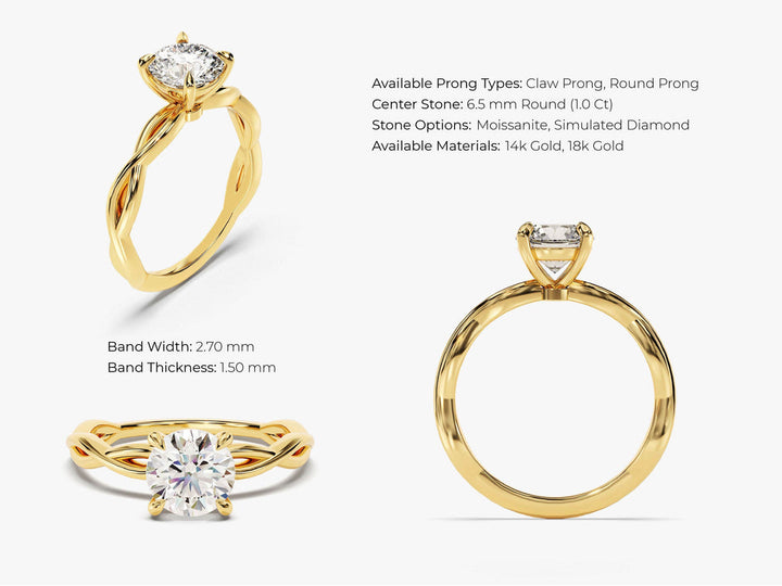 1.0CT Round Lab Grown Diamond Twisted Engagement Ring For Her