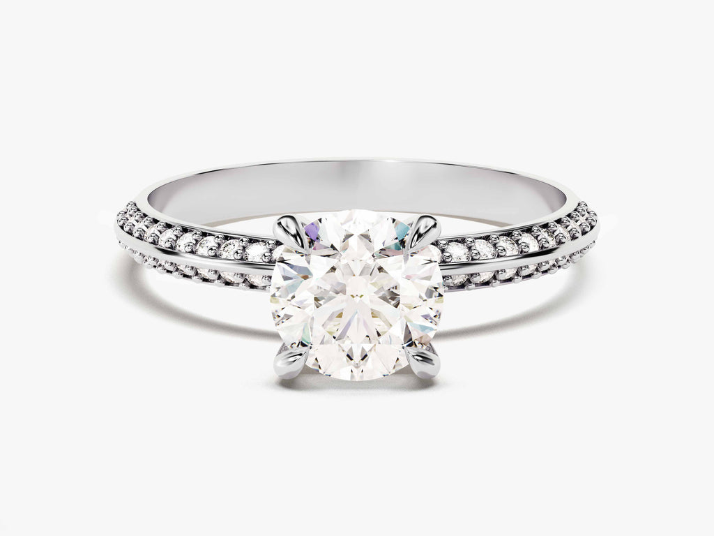 1.0CT Round Pave Set Milgrain Knife Edge Lab Grown Diamond Engagement Ring For Her