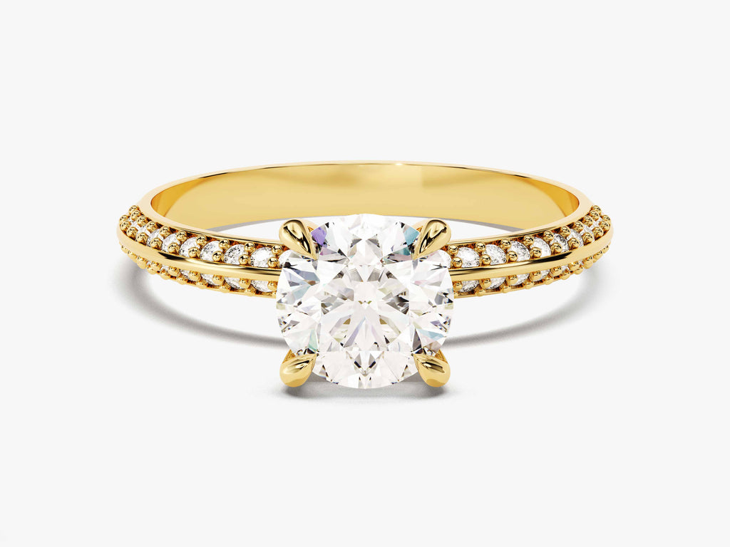 1.0CT Round Pave Set Milgrain Knife Edge Lab Grown Diamond Engagement Ring For Her