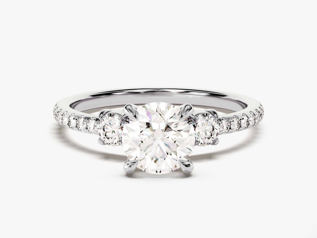 1.0CT Round Cut Micro pave Trio Diamond Lab Grown Engagement Ring For Women