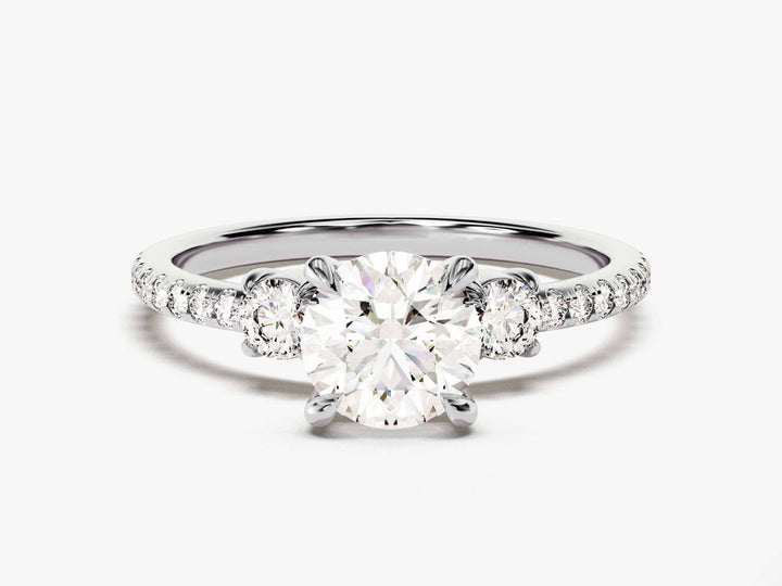 1.0CT Round Cut Micro pave Trio Diamond Lab Grown Engagement Ring For Women
