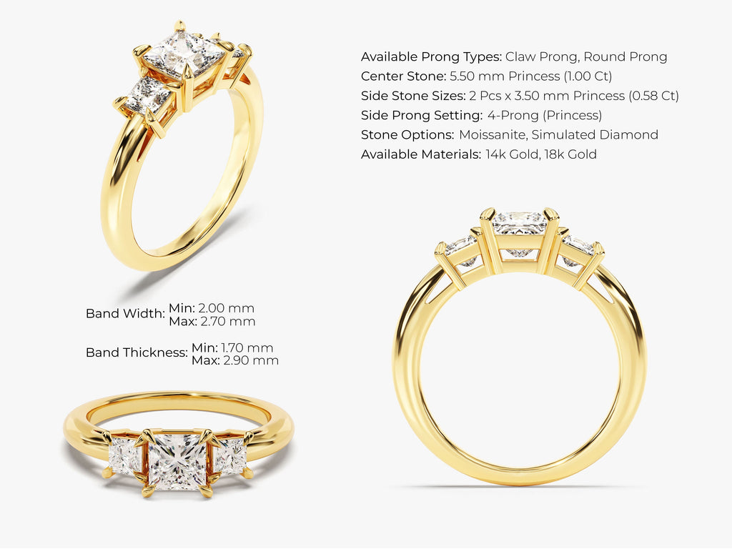 1.50CT Princess Cut 3 Stone Lab Grown Diamond Engagement Ring For Her