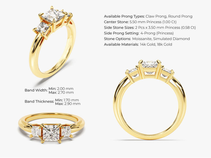 1.50CT Princess Cut 3 Stone Lab Grown Diamond Engagement Ring For Her