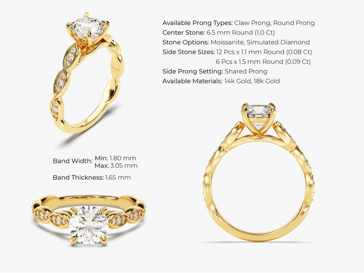 1.0CT Round Cut Vintage Lab Grown Diamond Engagement Ring For Her
