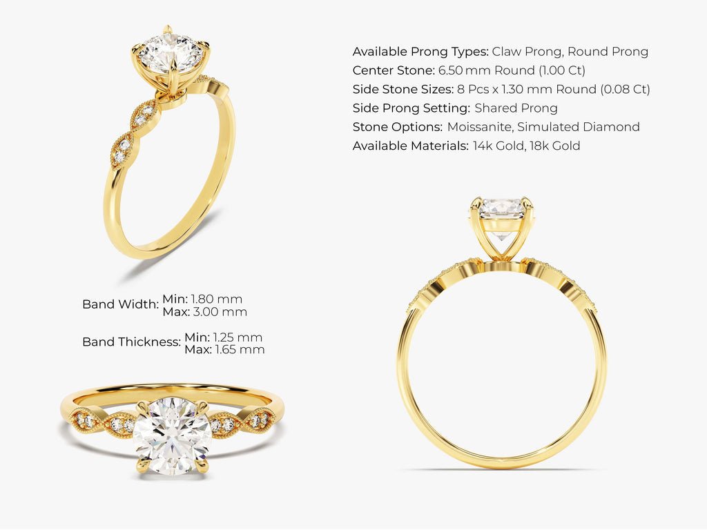 1.0CT Round Cut Vintage Lab Grown Diamond Engagement Ring For Her - Doozy Diamonds