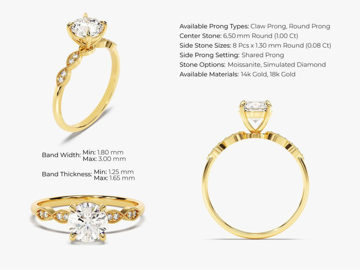 1.0CT Round Cut Vintage Lab Grown Diamond Engagement Ring For Her - Doozy Diamonds