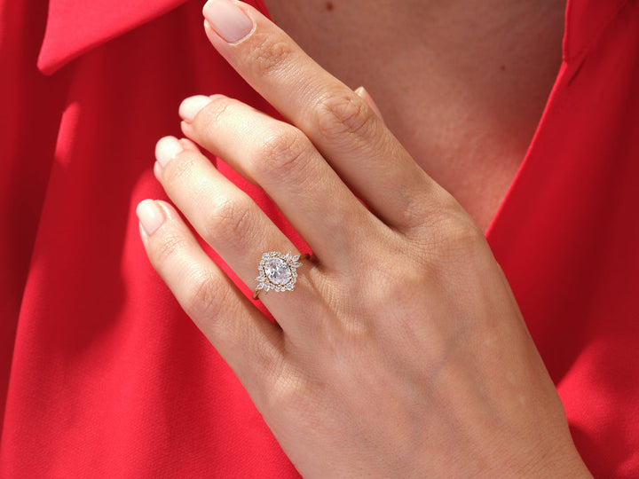 1.50CT Oval Lab Grown Diamond Cluster Engagement Ring For Her
