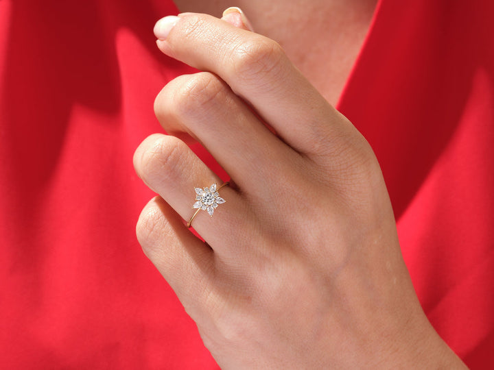 1.0CT Round Cut Floral Lab Grown Diamond Engagement Ring For Women