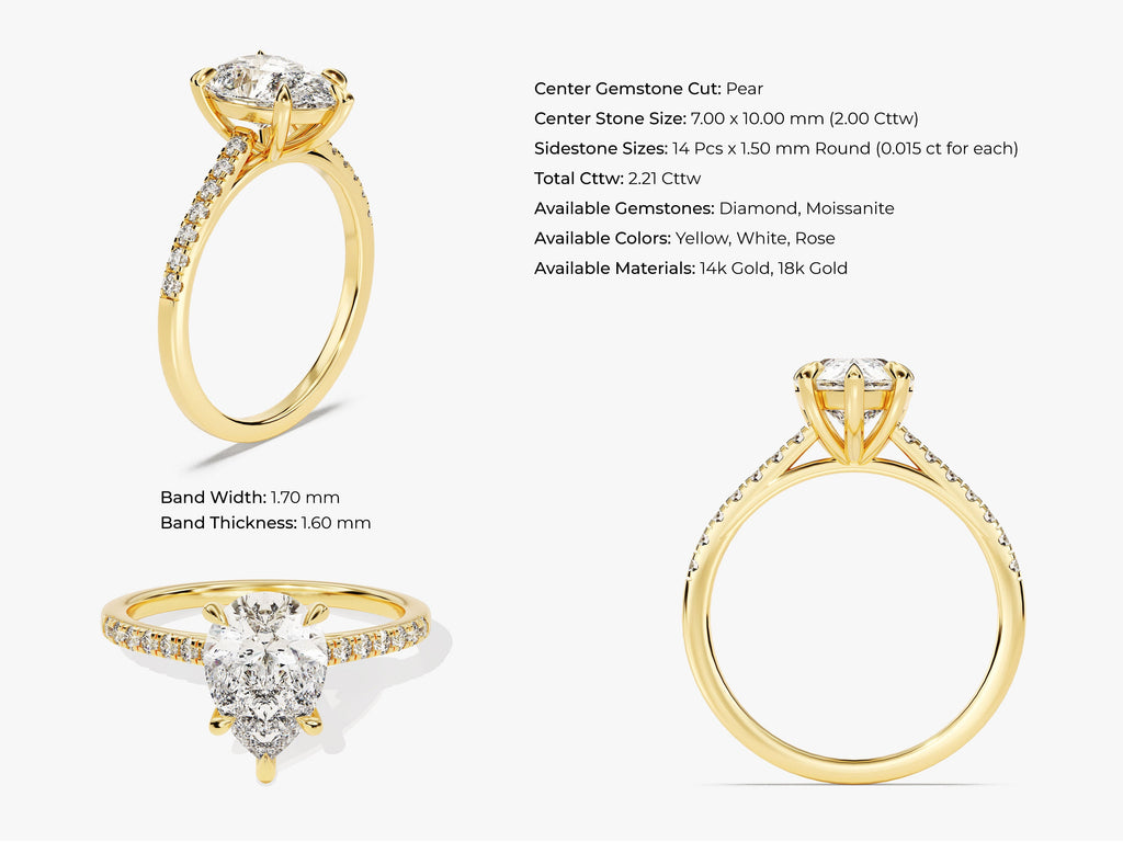 2.0CT Pear Cut Pave Lab Grown Diamond Engagement Ring For Her