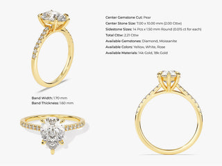 2.0CT Pear Cut Pave Lab Grown Diamond Engagement Ring For Her