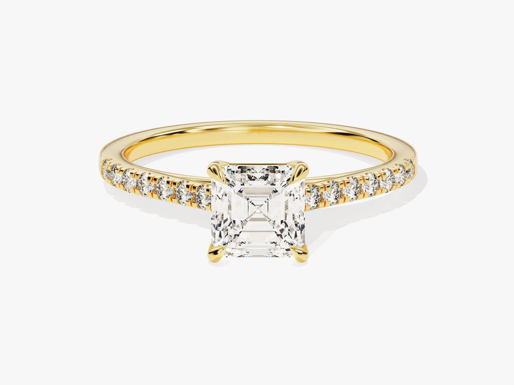 1.0CT Asscher Cut Pave Lab Grown Diamond Engagement Ring Minimalist Engagement Ring