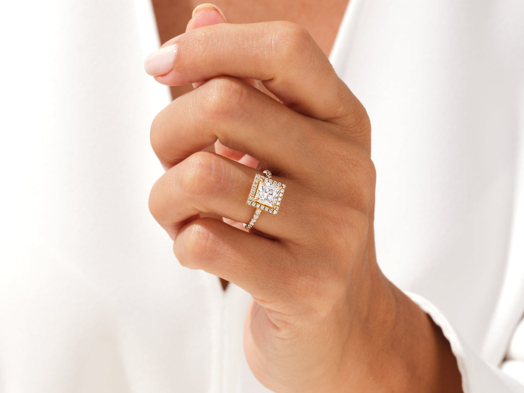 2.0CT Princess Halo Lab Grown Diamond Pave Engagement Ring For Women