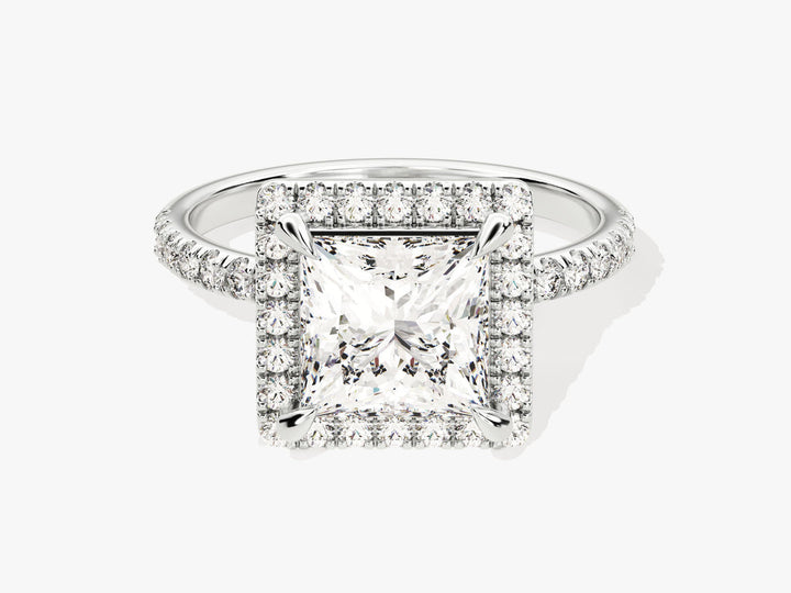 2.0CT Princess Halo Lab Grown Diamond Pave Engagement Ring For Women
