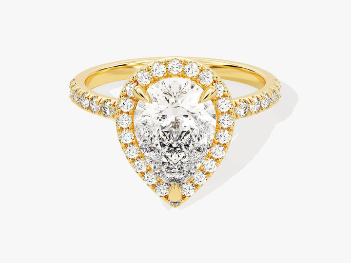 2.0CT Pear Cut Halo Lab Grown Diamond Pave Engagement Ring For Her