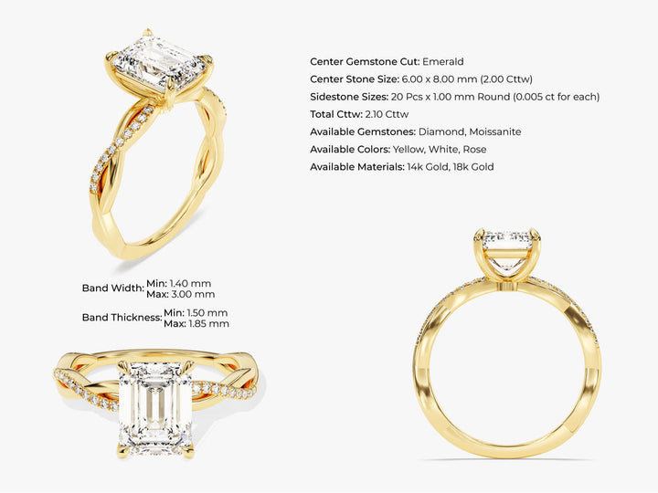 2.0CT Emerald Lab Grown Diamond Twisted Engagement Ring For Women