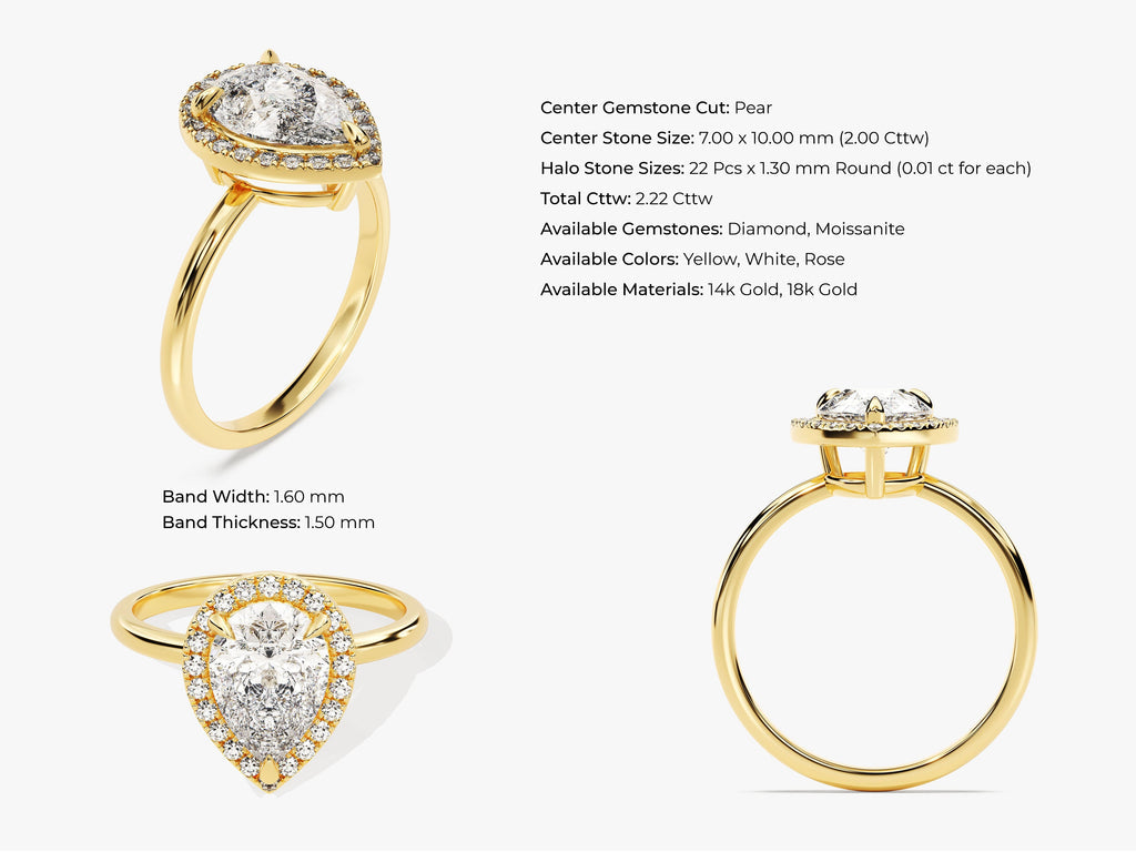 2.0CT Pear Cut Halo Lab Grown Diamond Engagement Ring For Her